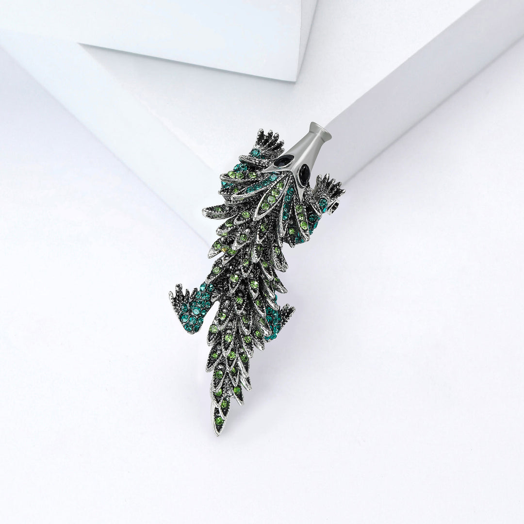 Moveable Inlaid Rhinestone Crocodile Articulated Brooch - Green - image 8