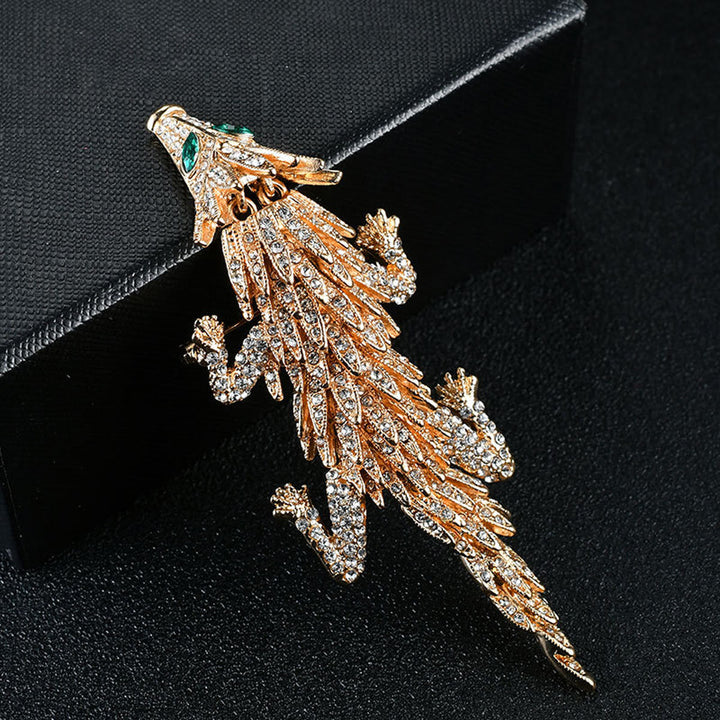 Fashionable And Movable Diamond Studded Pangolin Articulated Brooch - Orange - image 0