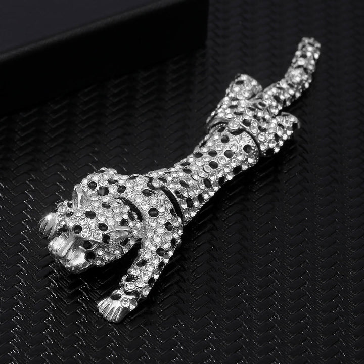 Luxurious Diamond Studded Cheetah Movable Articulated Brooch Accessory - Silver - image 3
