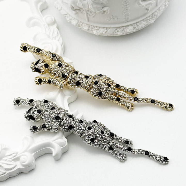 Diamond Studded Black Dot Movable Cheetah Articulated Brooch - image 1