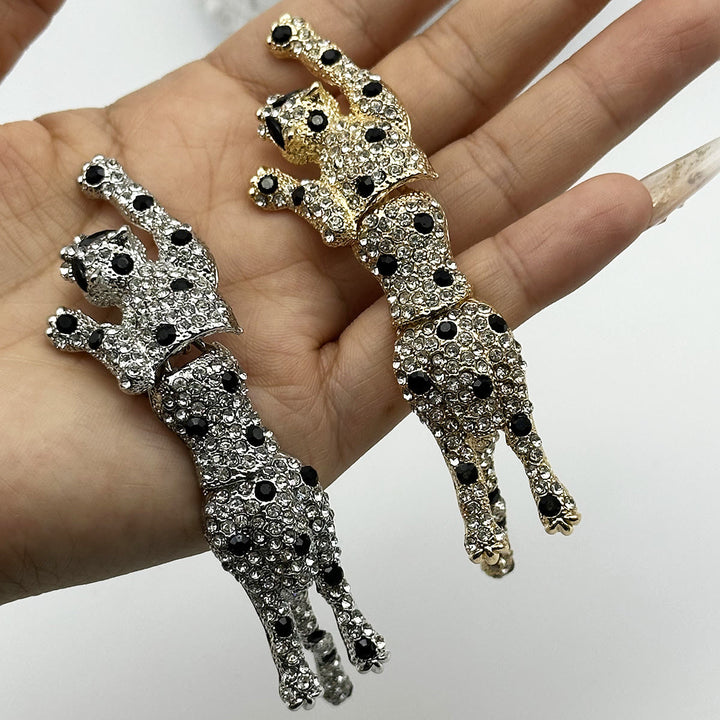 Diamond Studded Black Dot Movable Cheetah Articulated Brooch - image 3