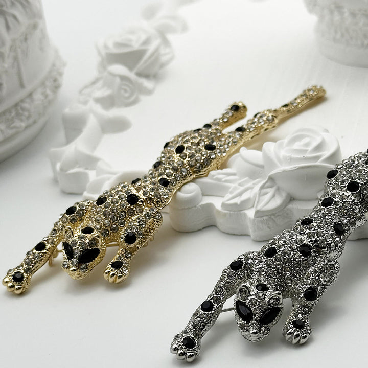 Diamond Studded Black Dot Movable Cheetah Articulated Brooch - image 2