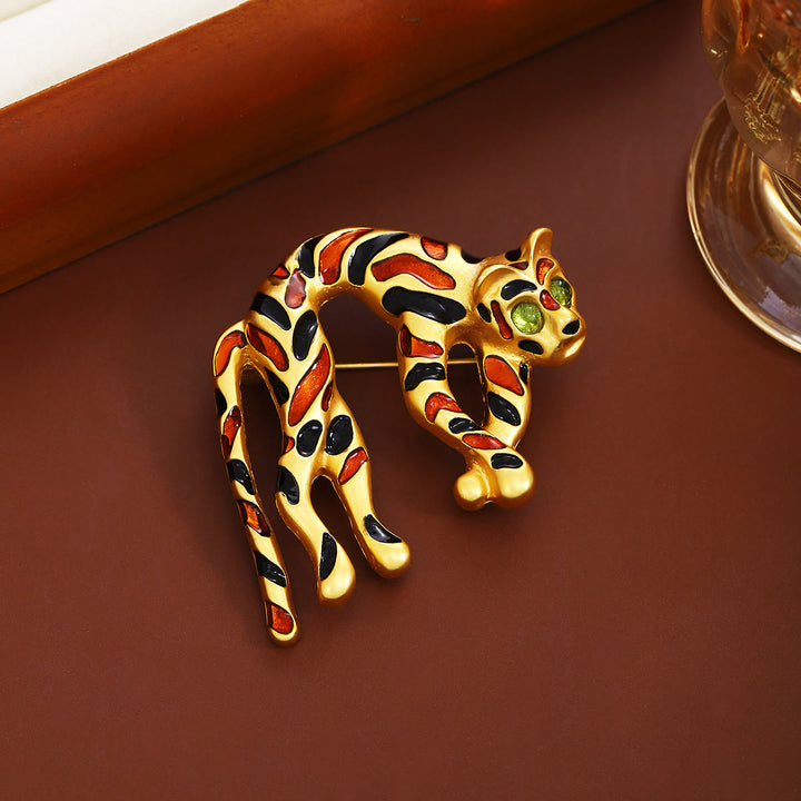 Mid Ancient Style Colorful Oil Dripping Leopard Brooch Accessory - Golden - image 0