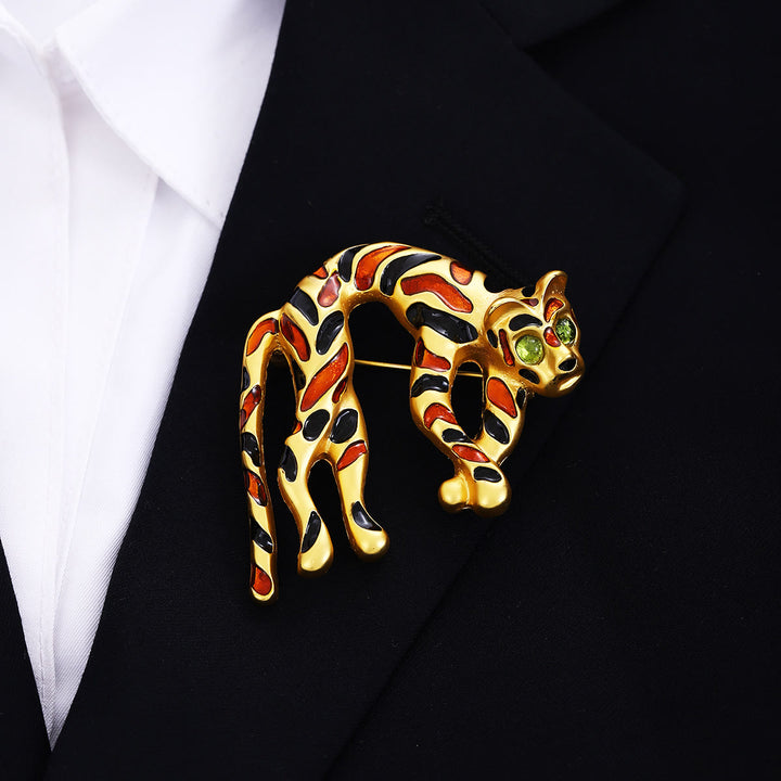 Mid Ancient Style Colorful Oil Dripping Leopard Brooch Accessory - image 1