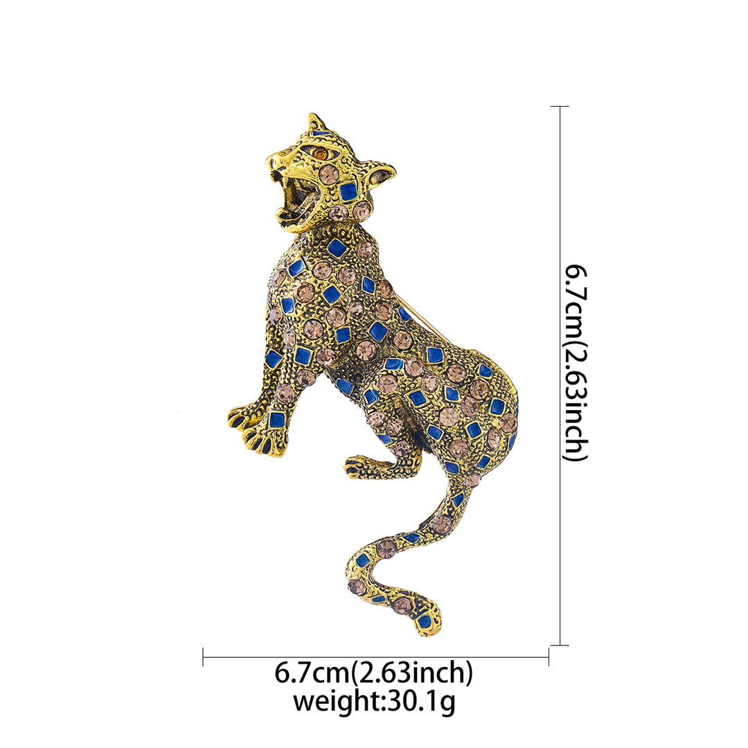 Golden Studded Diamond Blue Square Leopard Brooch - image 4