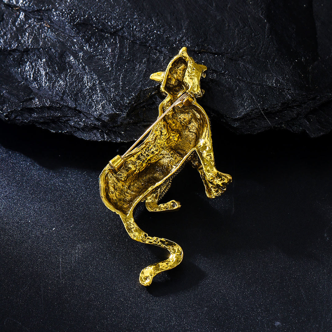 Golden Studded Diamond Blue Square Leopard Brooch - image 3