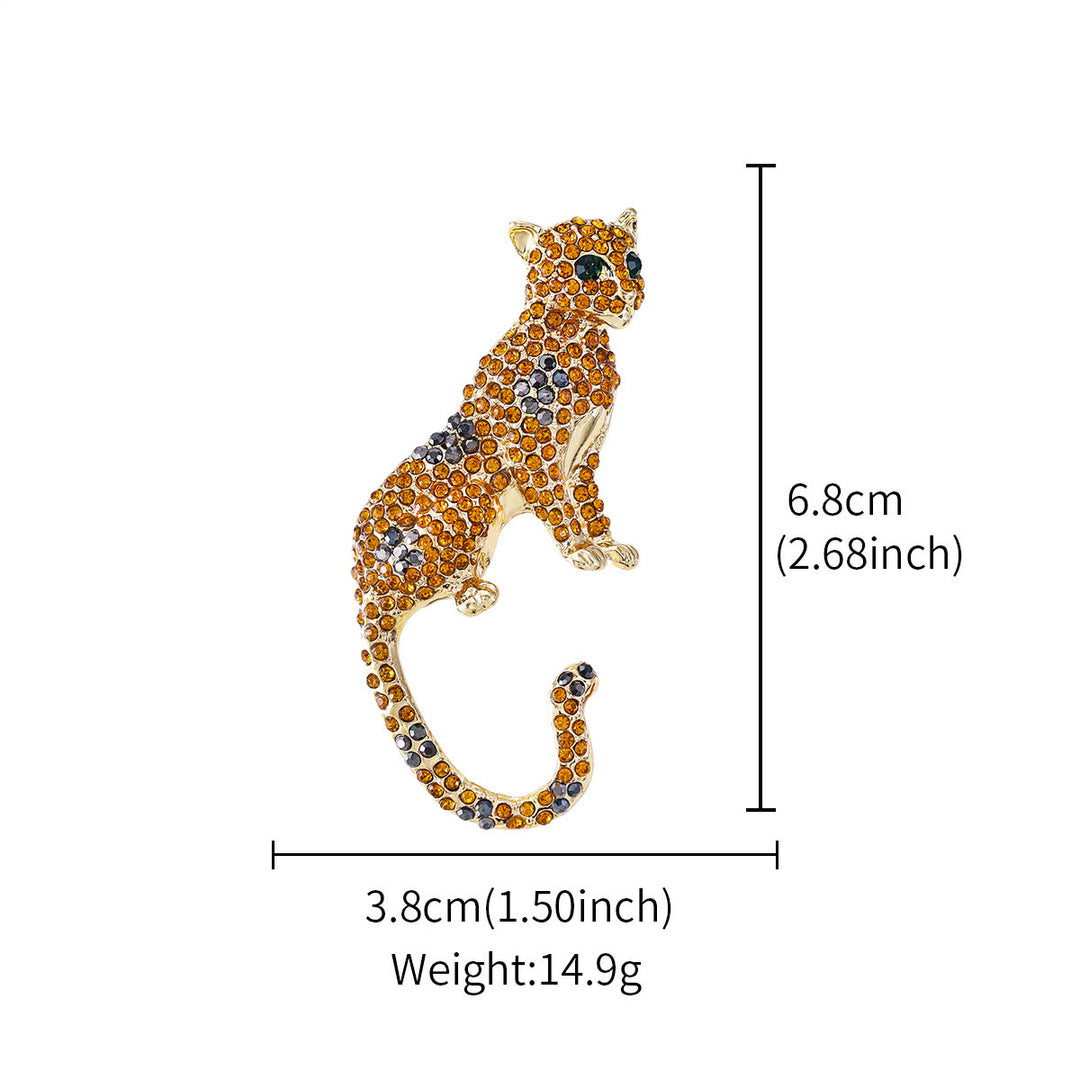 Golden Diamond Studded Emerald Green Eyes Cheetah Brooch - image 5