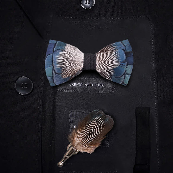 Blue & White Mallard Duck Feather Bow Tie with Lapel Pin - Kid - image 5