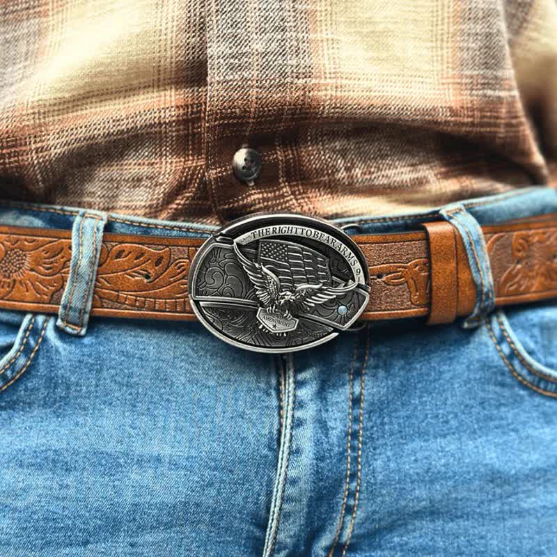 Men's DIY Eagle USA Flag Hidden Folding Knife Leather Belt - image 2