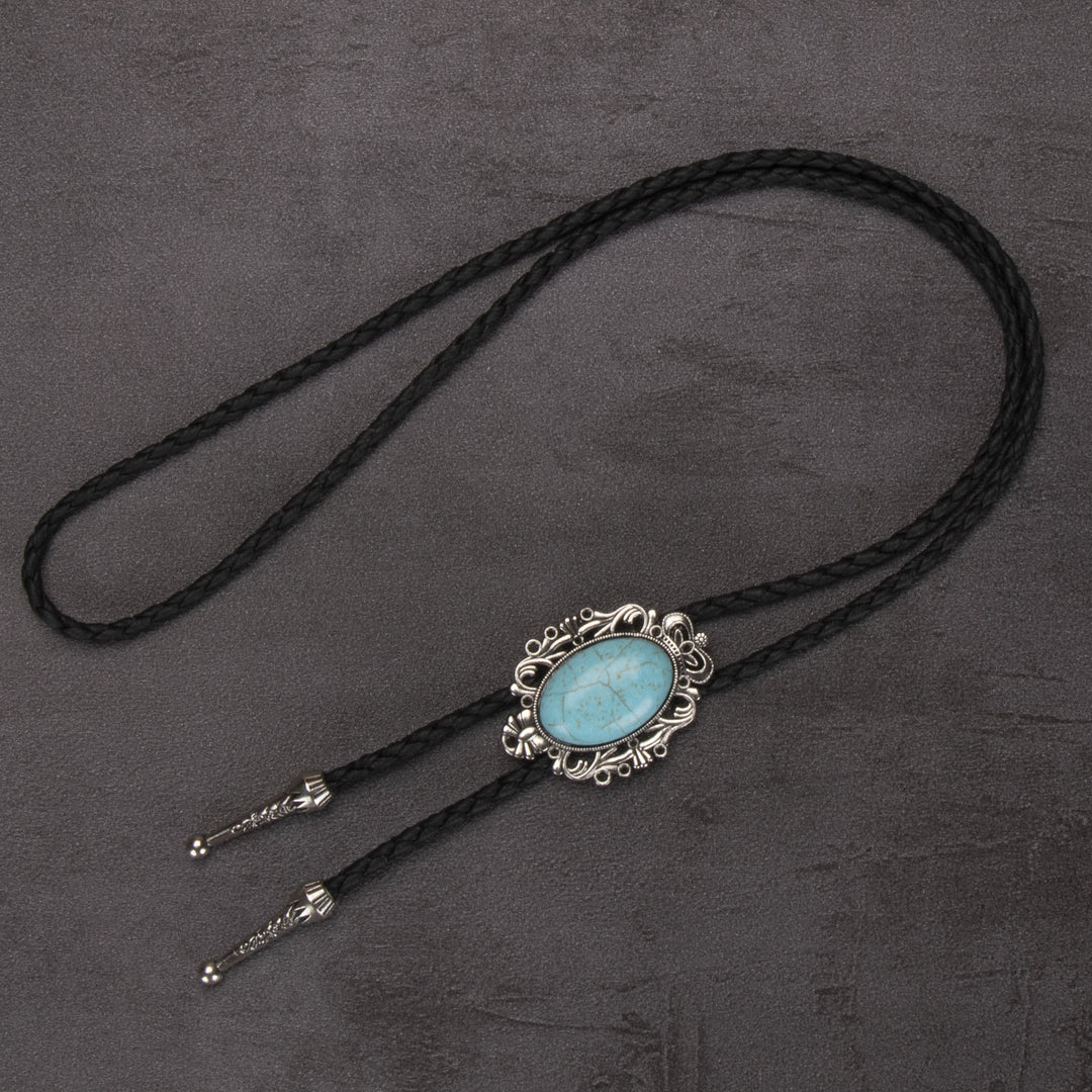Retro Western Turquoise Elliptical Pendant Bolo Tie - #3 - image 3