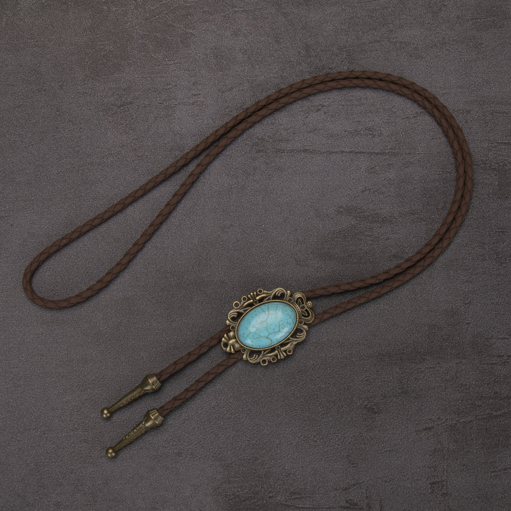Retro Western Turquoise Elliptical Pendant Bolo Tie - #1 - image 1