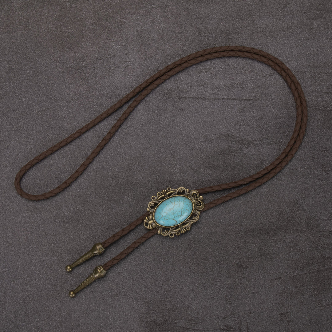 Retro Western Turquoise Elliptical Pendant Bolo Tie - #1 - image 1