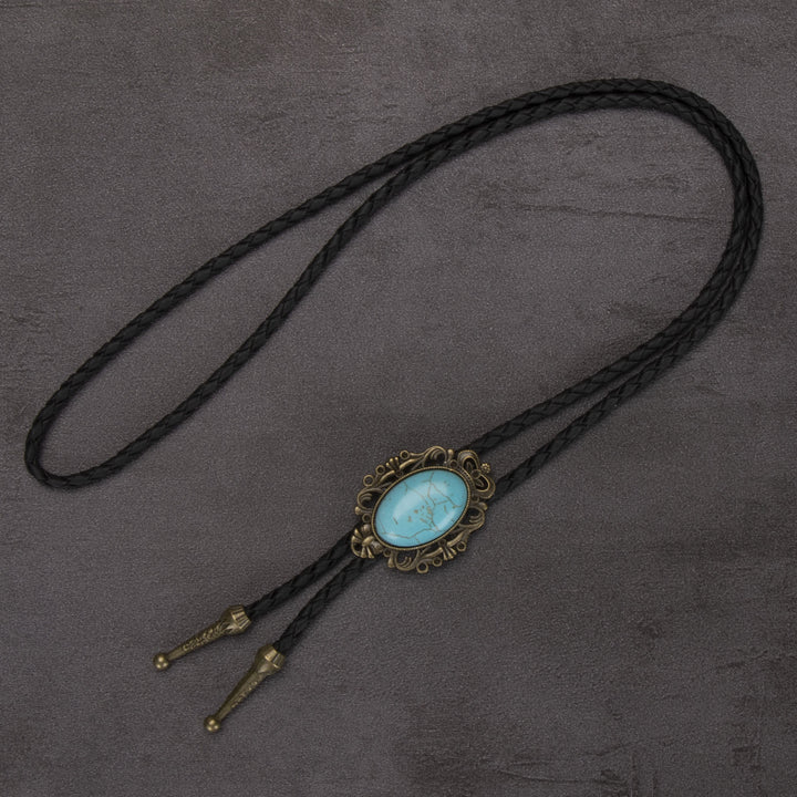 Retro Western Turquoise Elliptical Pendant Bolo Tie - #2 - image 2