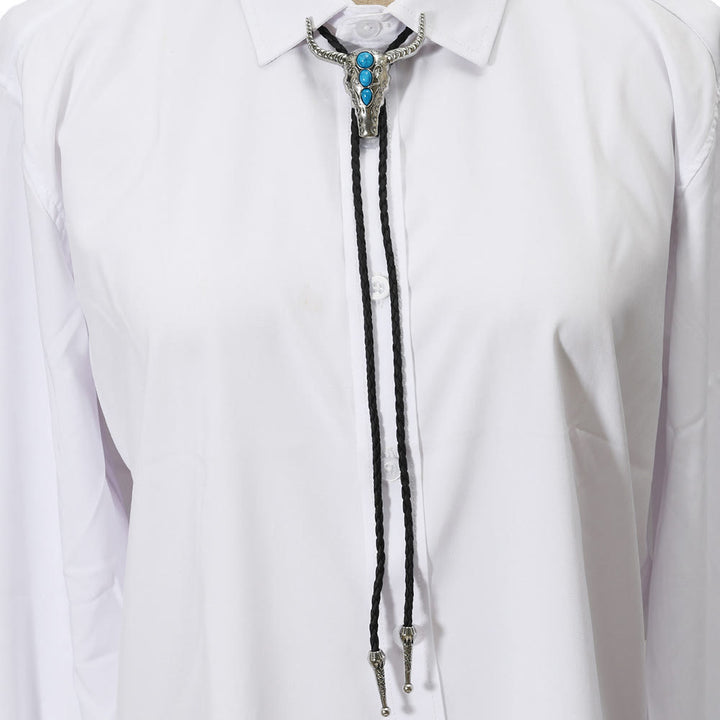 Western Turquoise Bull Pendant Bolo Tie - image 1
