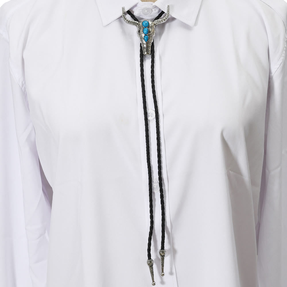Western Turquoise Bull Pendant Bolo Tie - image 1