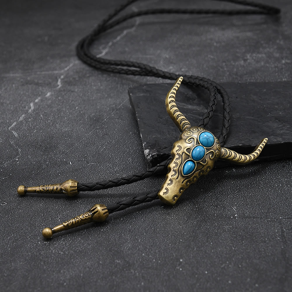 Western Turquoise Bull Pendant Bolo Tie - image 7