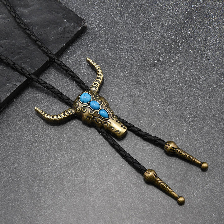 Western Turquoise Bull Pendant Bolo Tie - Brass - image 4