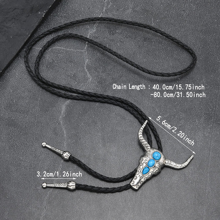 Western Turquoise Bull Pendant Bolo Tie - image 3