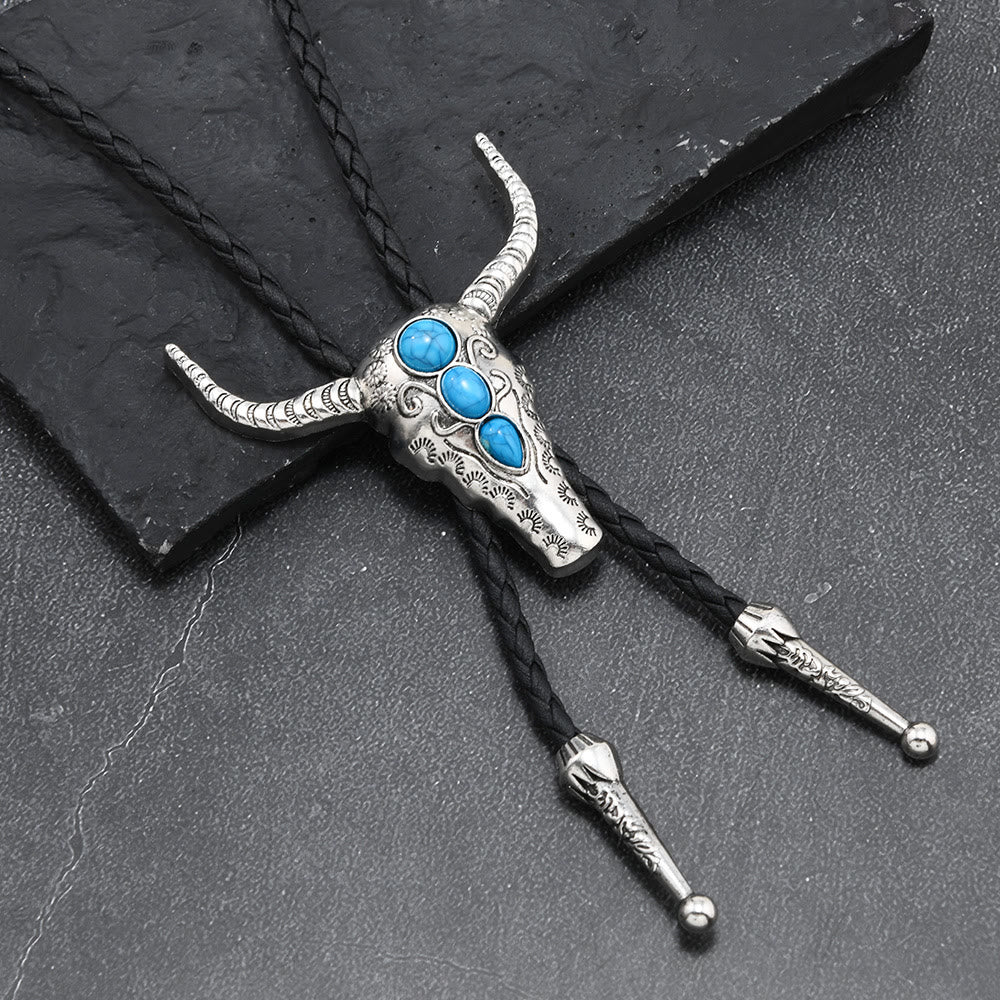Western Turquoise Bull Pendant Bolo Tie - Silver - image 0