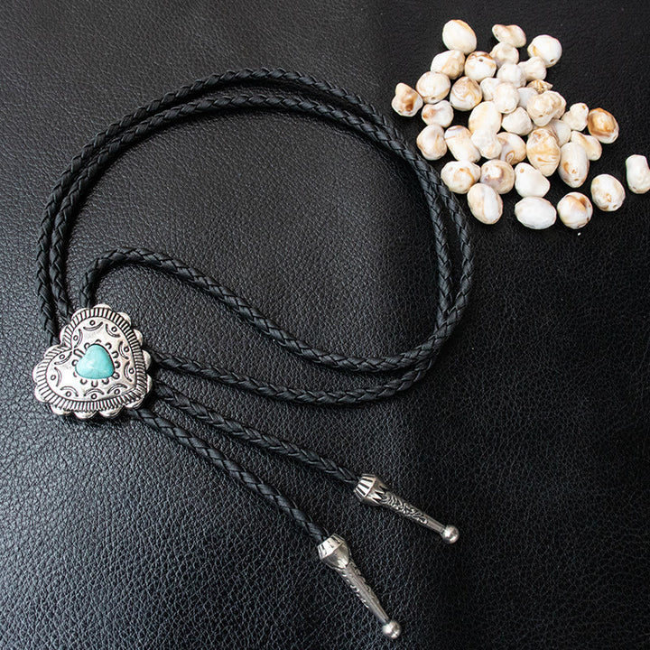 Creative Heart Shaped Turquoise Pendant Bolo Tie - Silver - image 3