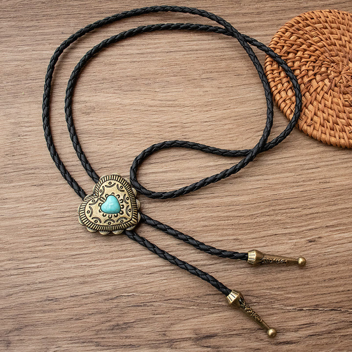Creative Heart Shaped Turquoise Pendant Bolo Tie - Brass - image 2