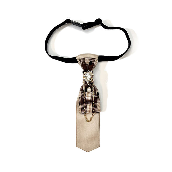 Pre-tied Black Peach Heart Pearl Fashionable Necktie - Khaki - image 3