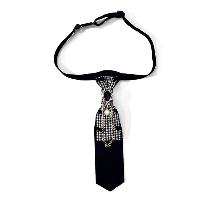 Pre-tied Black Peach Heart Pearl Fashionable Necktie - Black - image 0