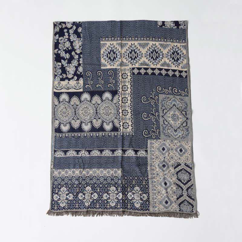 Ethnic Style Pattern Casual Scarf With Delicate Fringe - Navy #1 - image 1