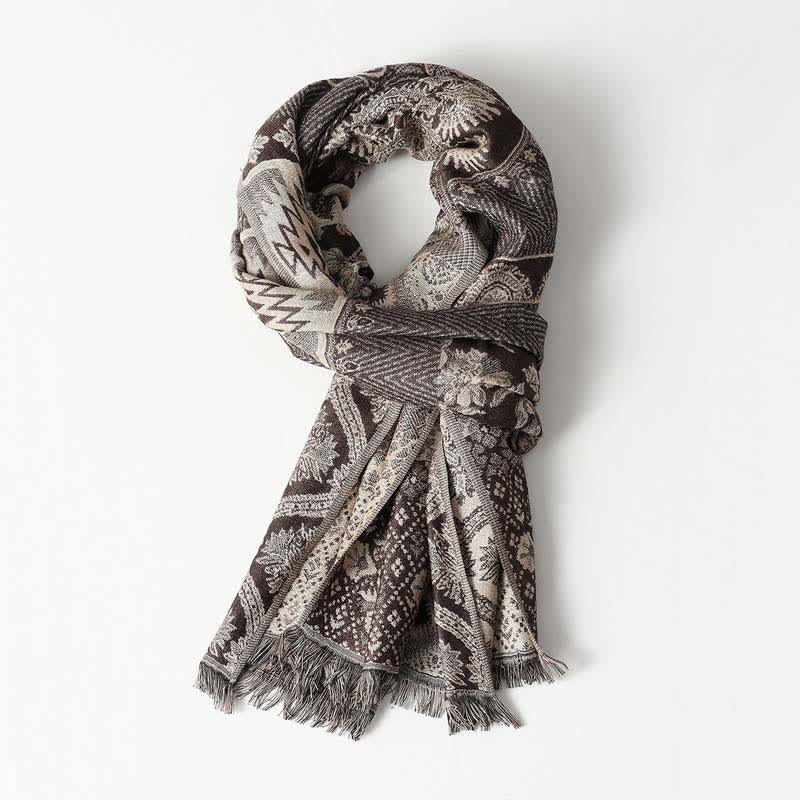 Ethnic Style Pattern Casual Scarf With Delicate Fringe - Coffee - image 9