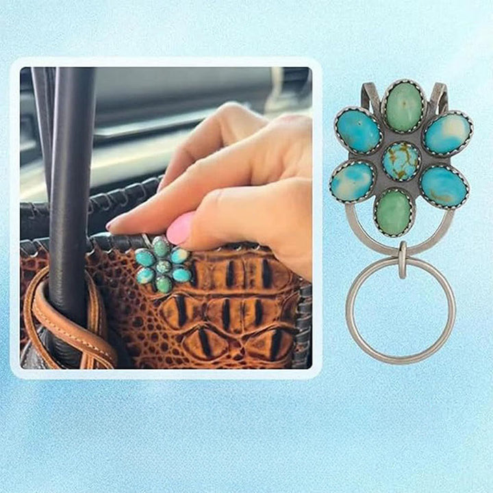 Turquoise Flower Bag Clip Keychain Decorative Accessory - image 0