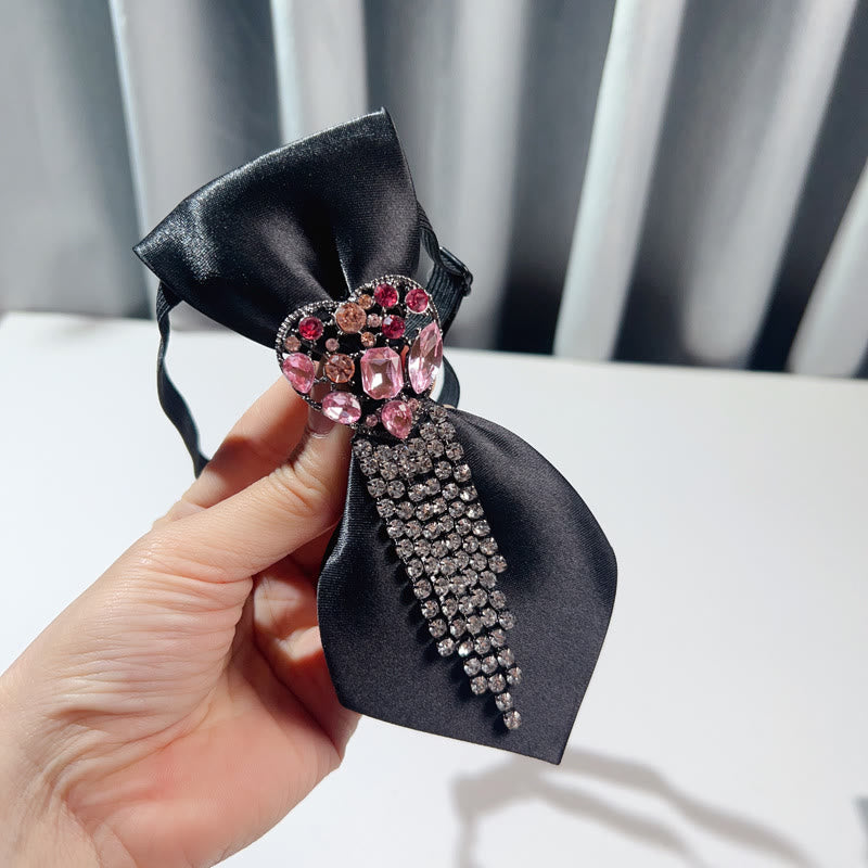 Heart Shaped Diamond Studded Tassel Black Necktie - image 1