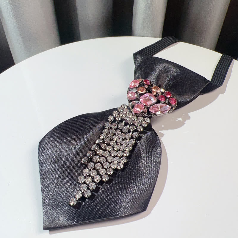 Heart Shaped Diamond Studded Tassel Black Necktie - image 2