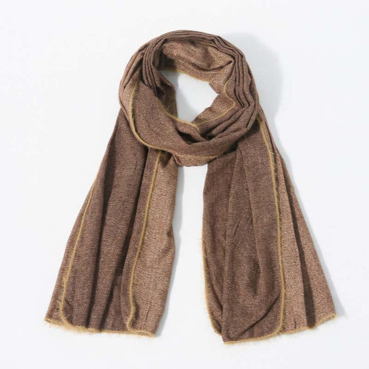 Retro & Chic Solid Color Scarf With Furry Trim - Coffee - image 11