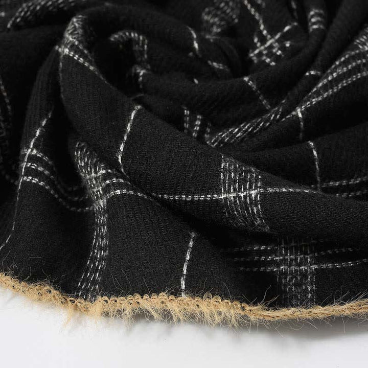 Timeless Classic Plaid Pattern Scarf With Furry Trim - image 7