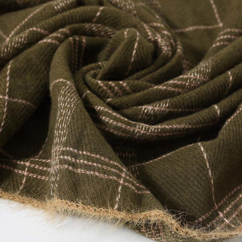 Timeless Classic Plaid Pattern Scarf With Furry Trim - image 13