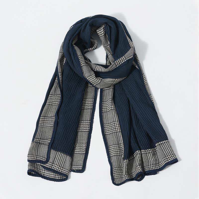 Houndstooth Patchwork Pattern Wrinkled Soft Scarf - Navy - image 5