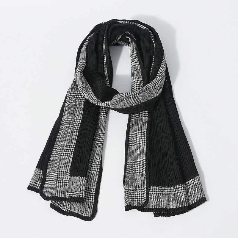Houndstooth Patchwork Pattern Wrinkled Soft Scarf - Black - image 0