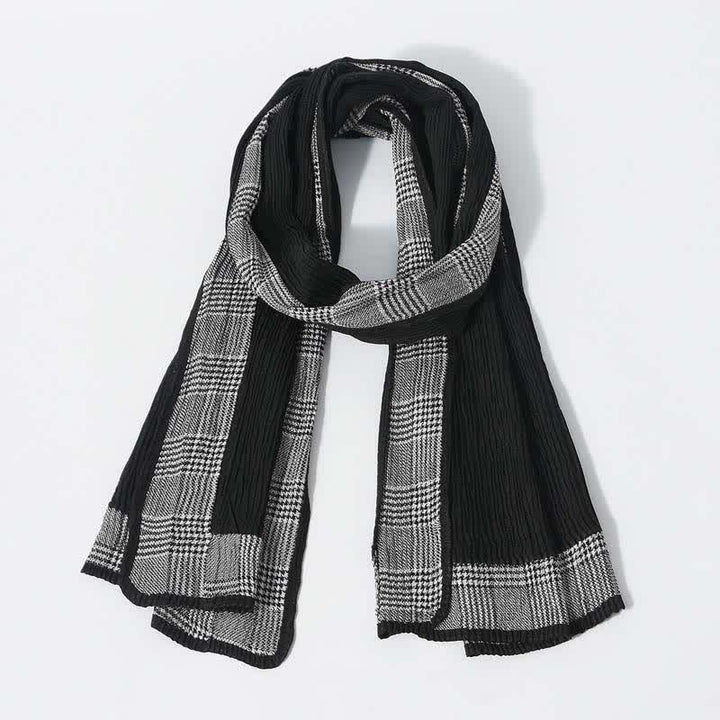 Houndstooth Patchwork Pattern Wrinkled Soft Scarf - Black - image 0