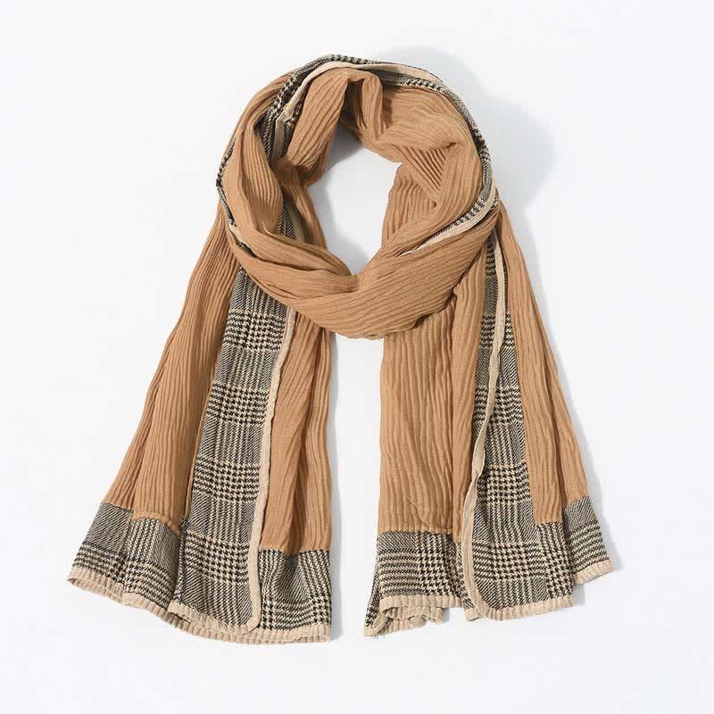 Houndstooth Patchwork Pattern Wrinkled Soft Scarf - Camel - image 0