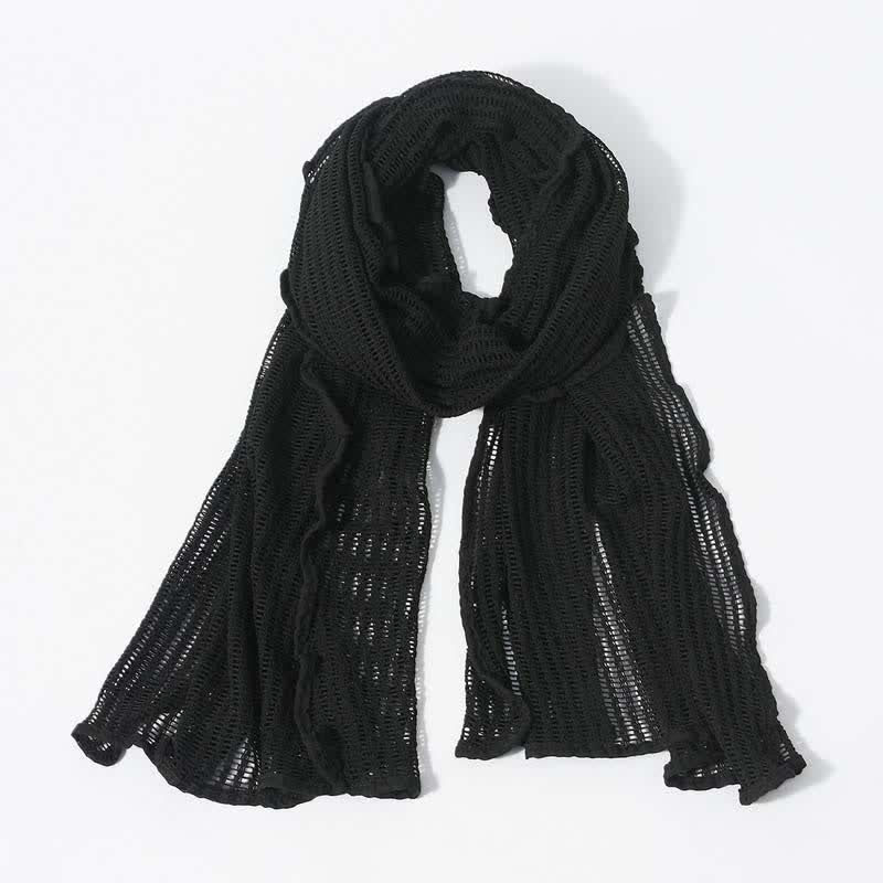 Elegant Hollowed-Out Design Knitting Scarf - Black - image 5