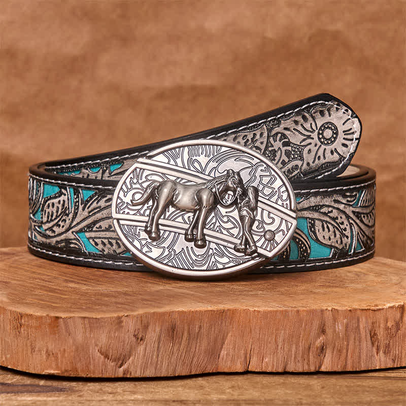 Men's DIY Cowgirl Hidden Folding Knife Leather Belt - Cowgirl - Gray Floral Belt - 42 - image 10
