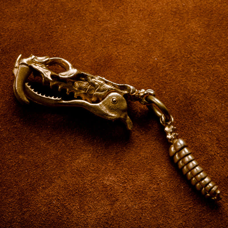 Brass Viper Skull Rattlesnake Tail Keychain - image 1