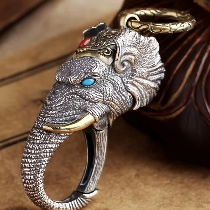 Vivid Handmade Sculpture Elephant Head Keychain - image 1