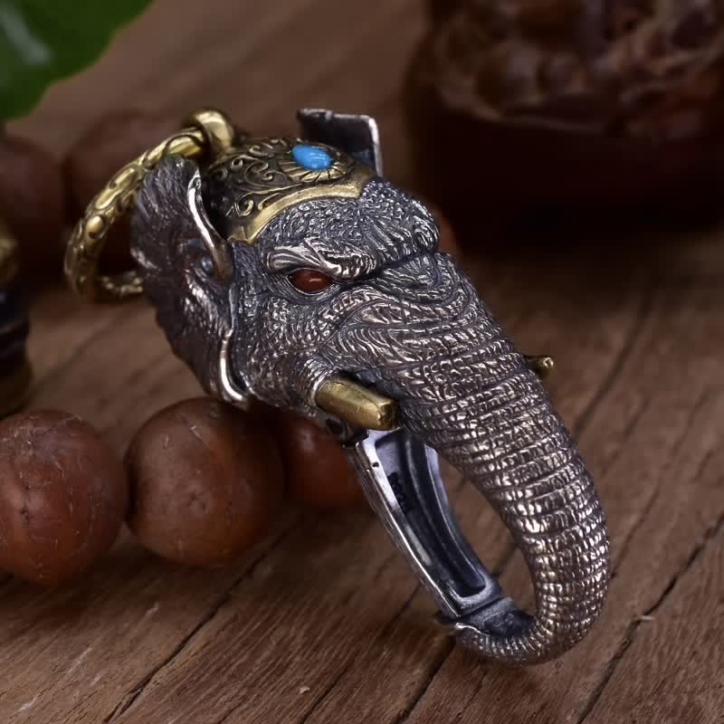 Vivid Handmade Sculpture Elephant Head Keychain - Red Eyes - image 3