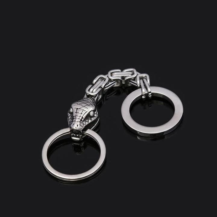 Antique Silver Nordic Viking Style Snake Keychain - Antique Silver - image 0
