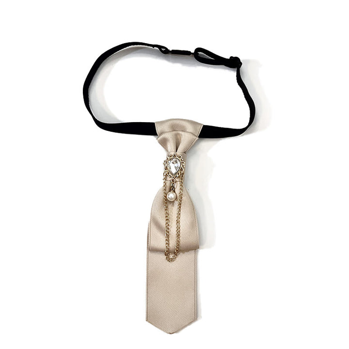 Pre-tied Khaki White Diamond Pearl Fashionable Short Necktie - Khaki - image 0