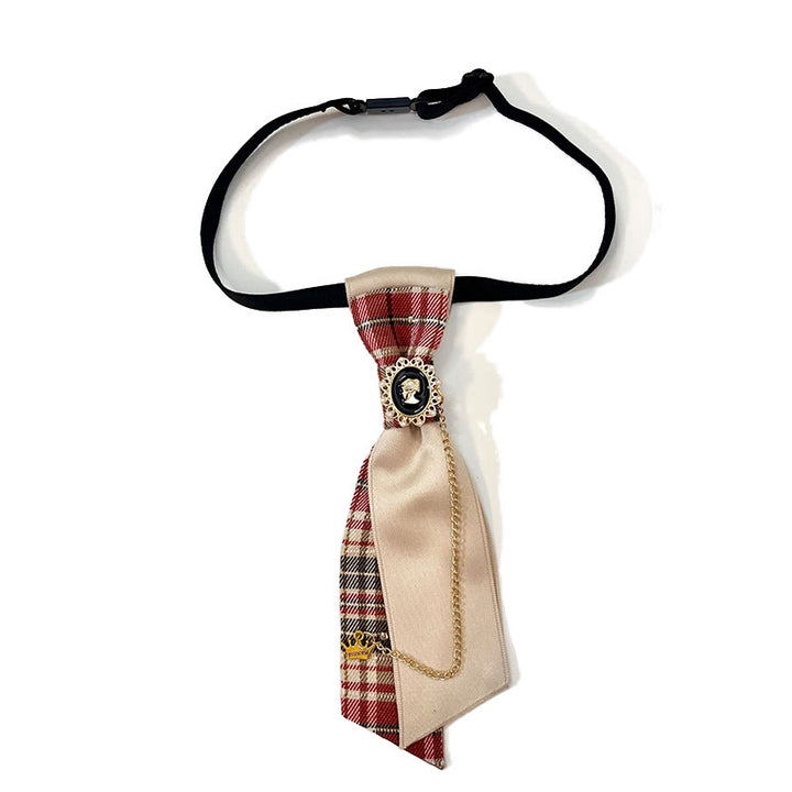 Fashionable Pre-tied Red Grid Queen Women's Necktie - Red - image 0