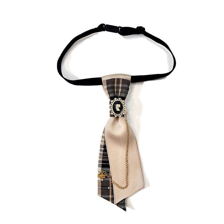 Fashionable Pre-tied Red Grid Queen Women's Necktie - Black - image 2