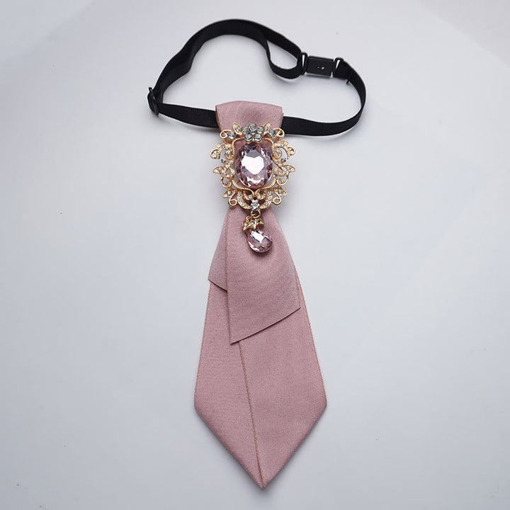 Adjustable Solid Color Crystal Diamond Women's Necktie - Pink - image 0
