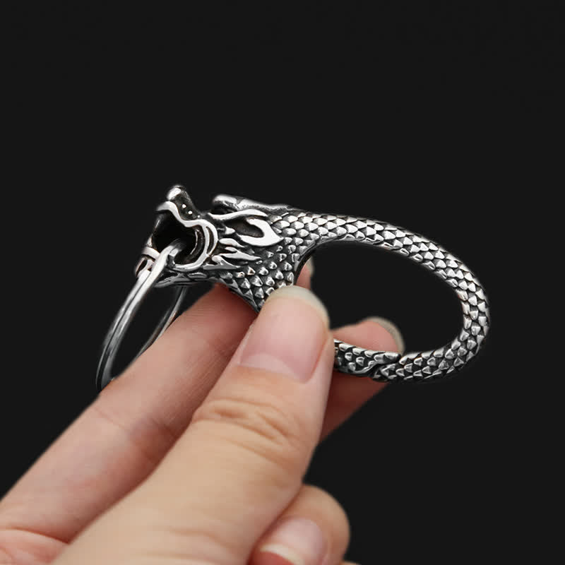 Delicate Antique Silver Dragon Head Keychain - image 1